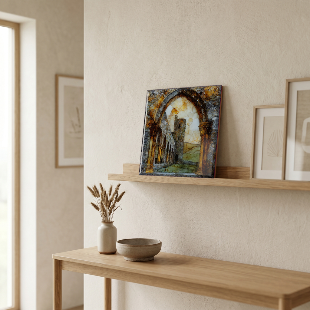 On a picture ledge, where the light comes in.