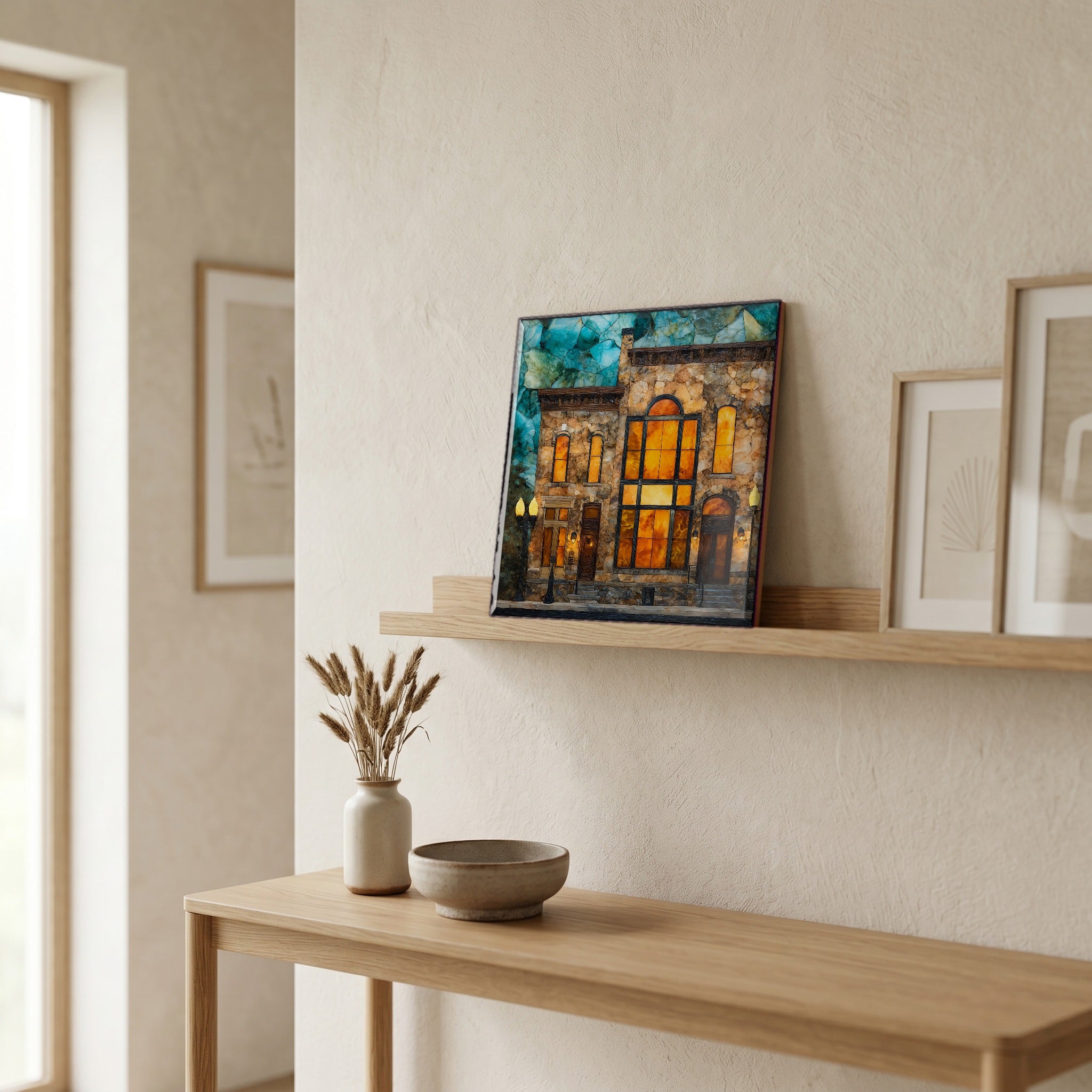 In the entryway, first thing you see.