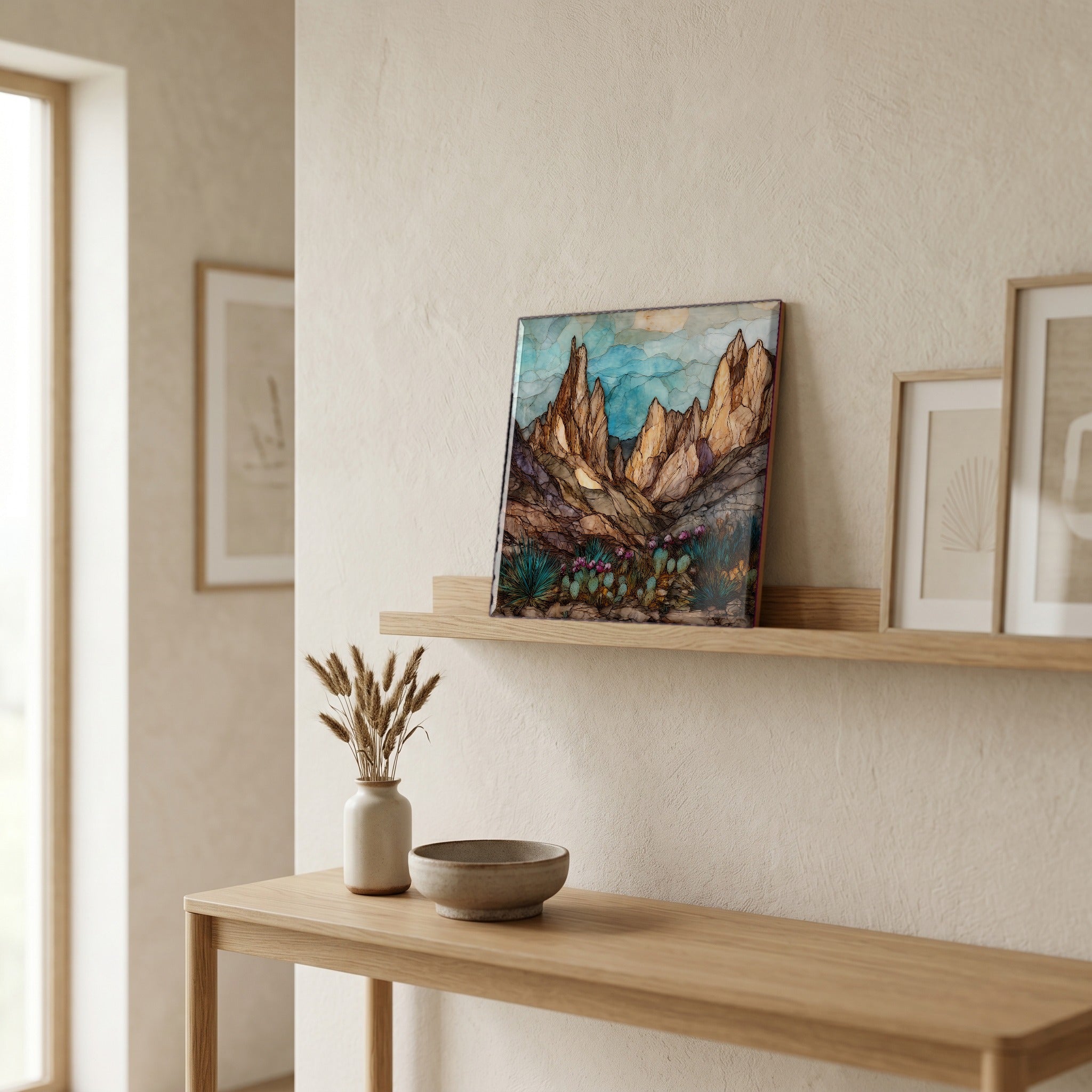 In the entryway, first thing you see.