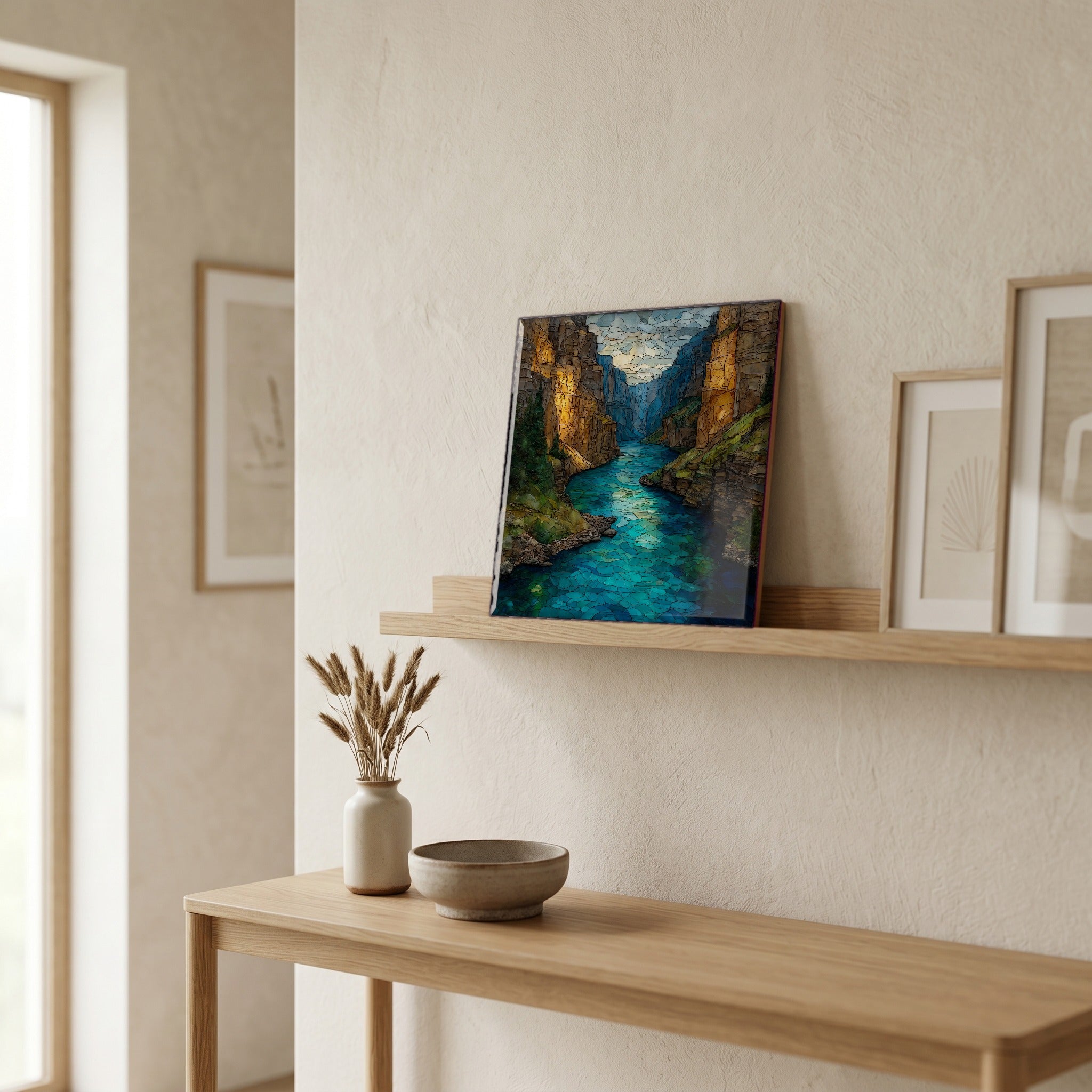 In the entryway, first thing you see.
