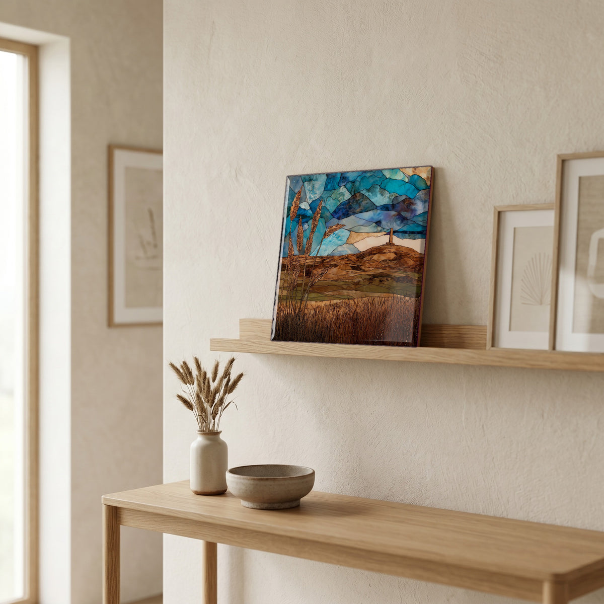 In the entryway, first thing you see.
