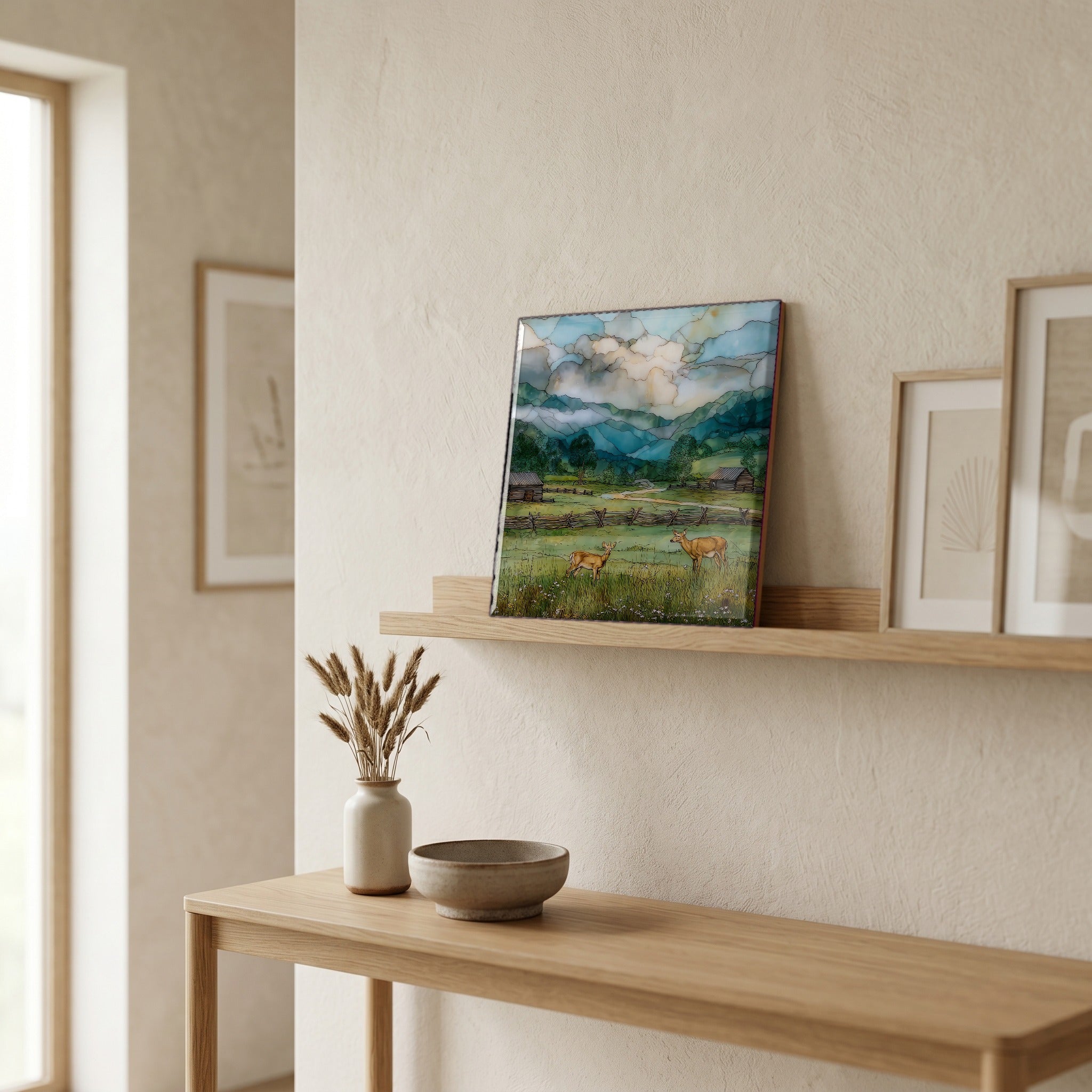 In the entryway, first thing you see.