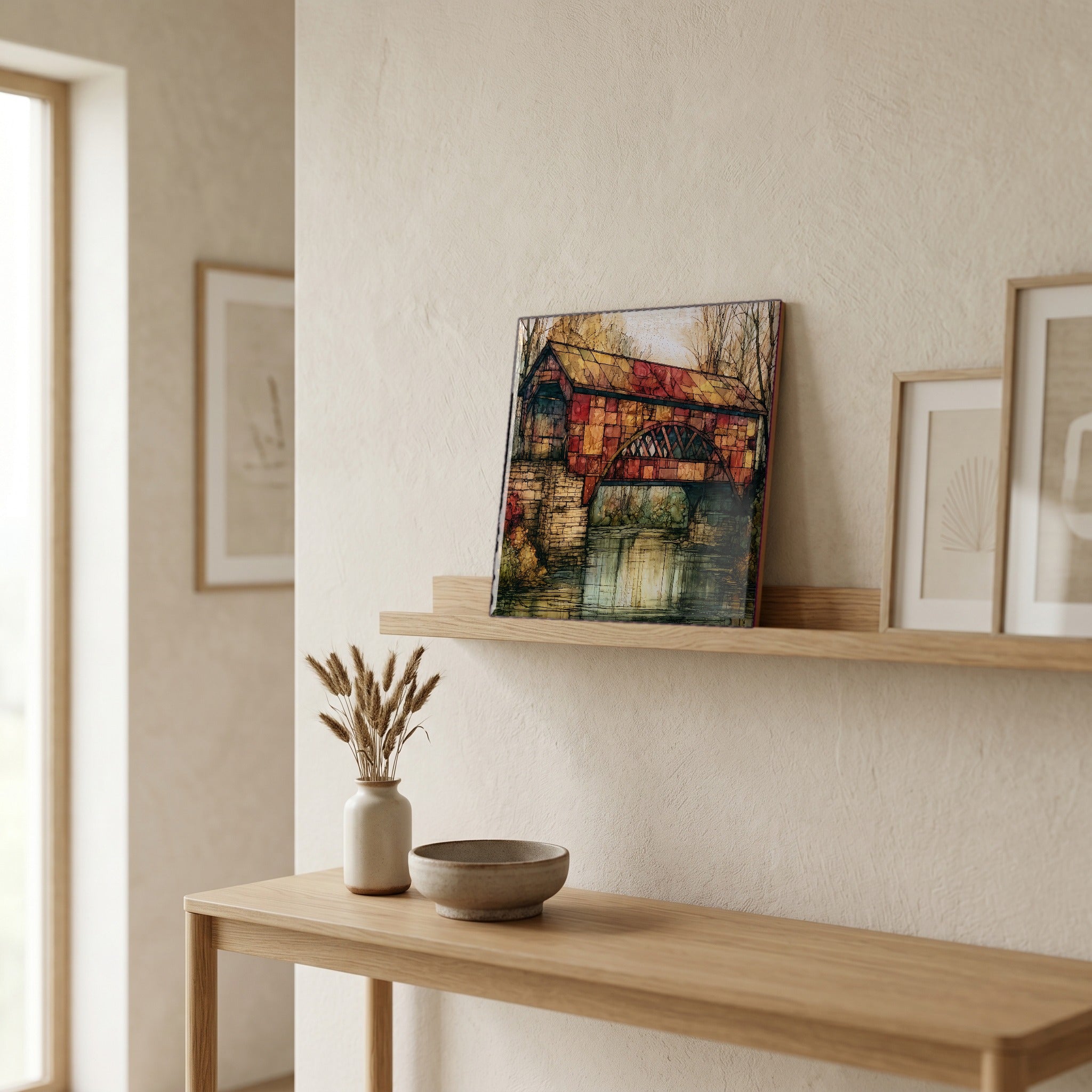 In the entryway, first thing you see.