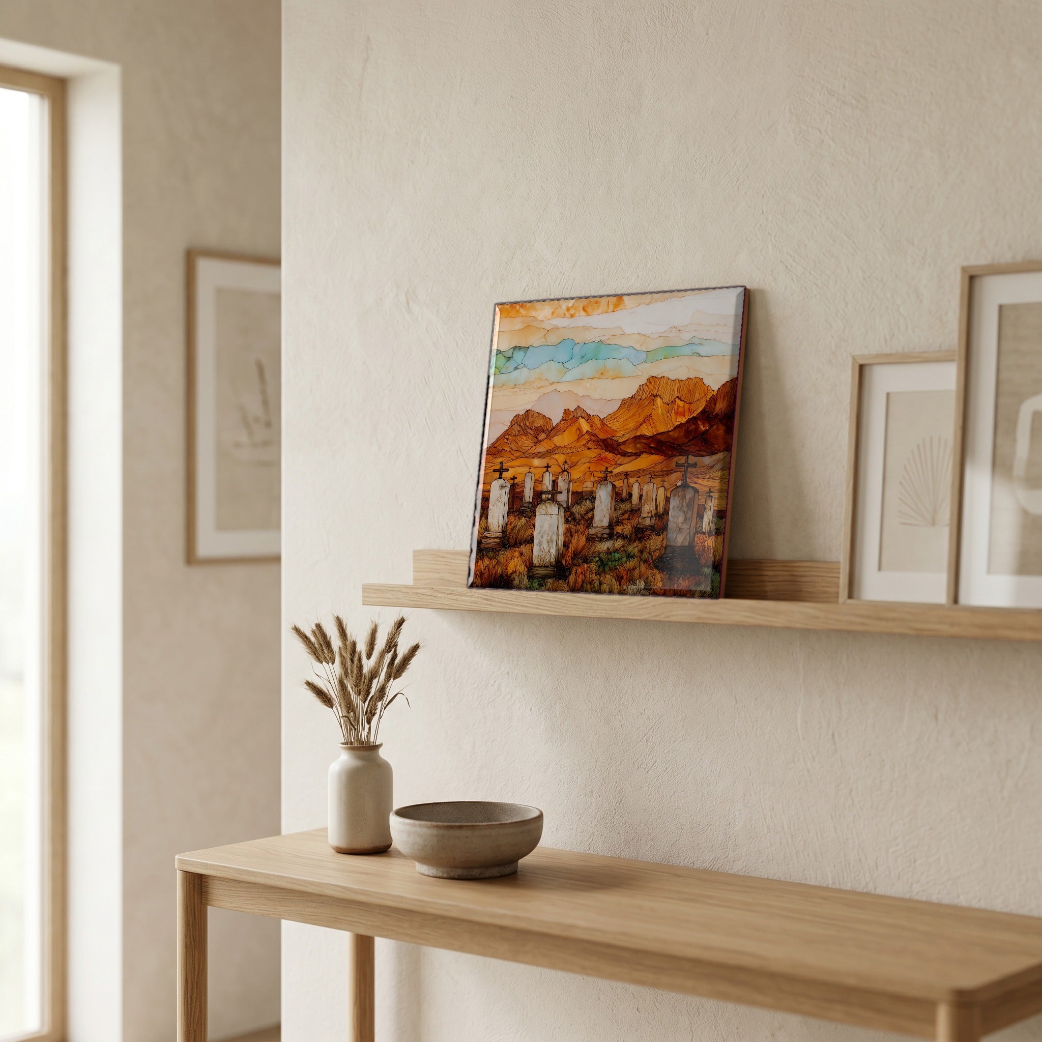 In the entryway, first thing you see.