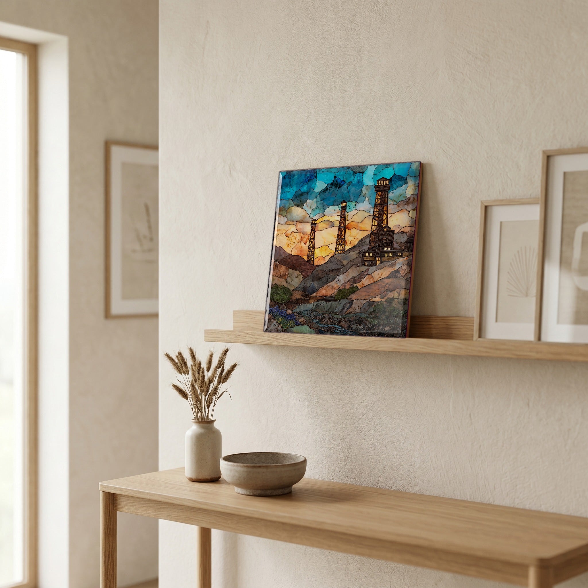 In the entryway, first thing you see.