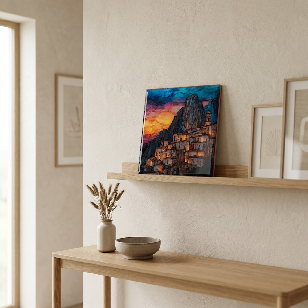 On a picture ledge, where the light comes in.