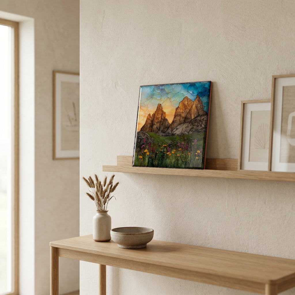 On a picture ledge, where the light comes in.