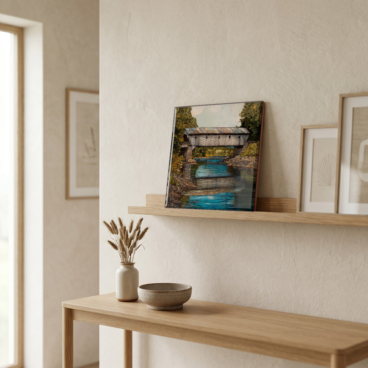 In the entryway, first thing you see.