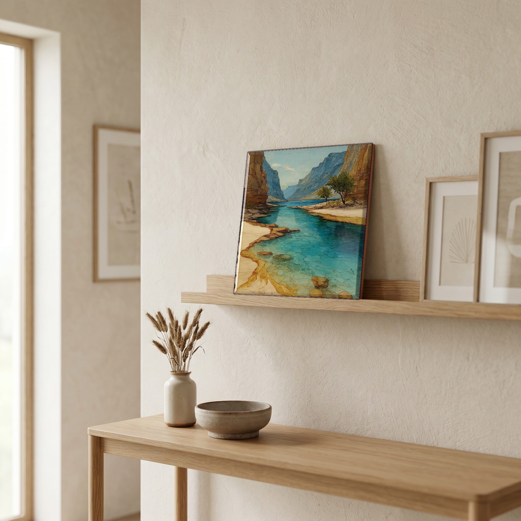 In the entryway, first thing you see.
