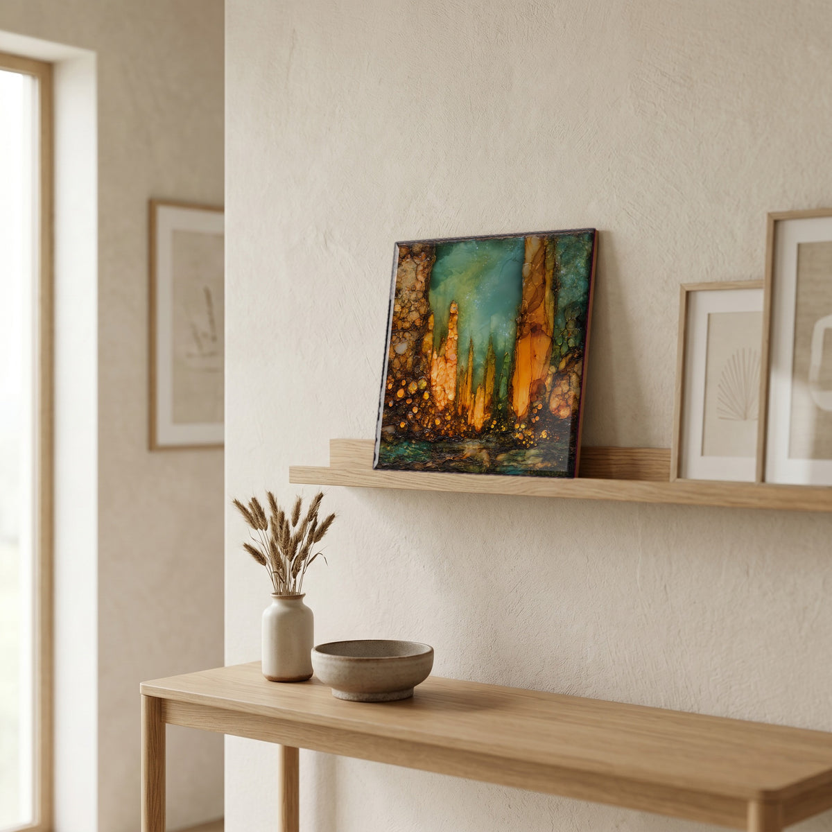 In the entryway, first thing you see.