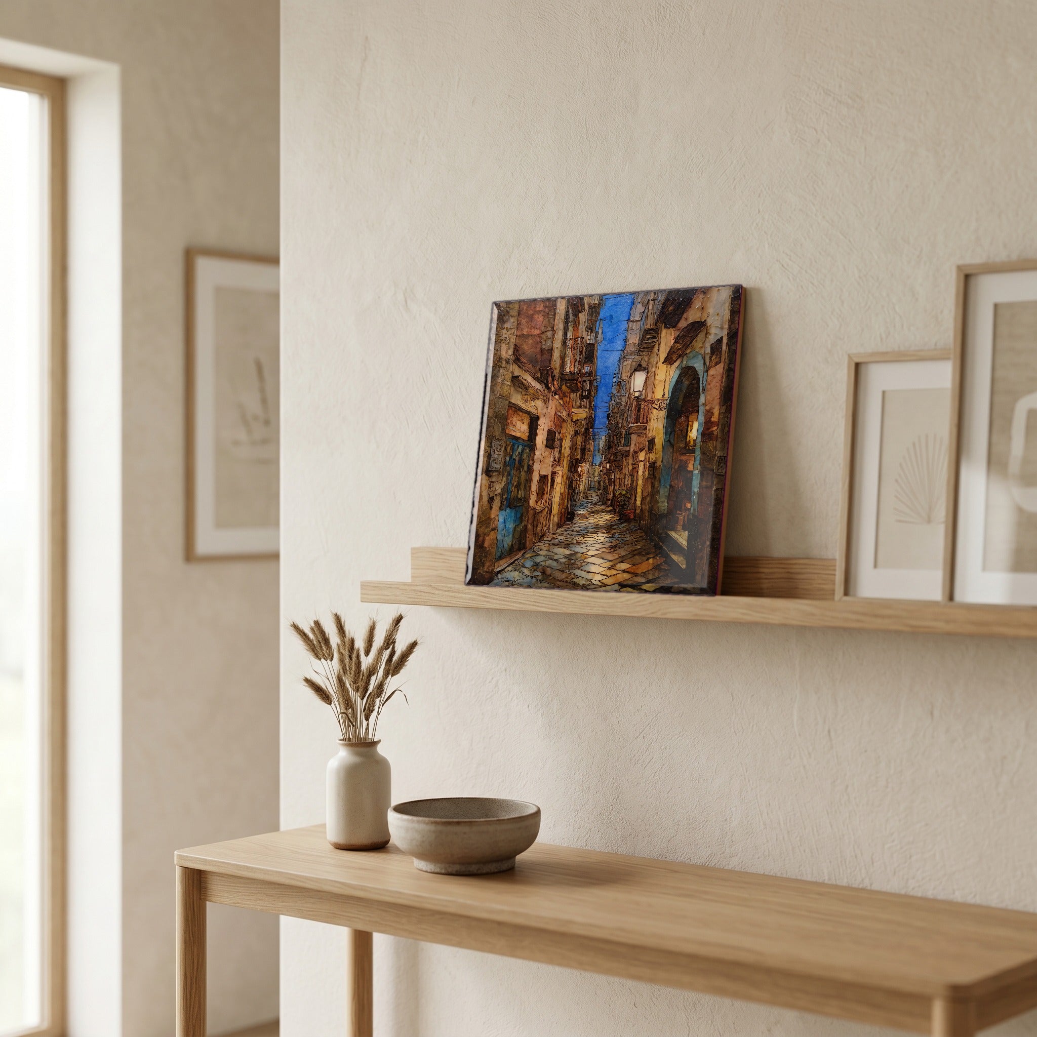 In the entryway, first thing you see.