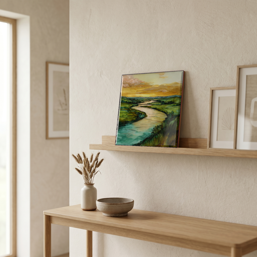 On a picture ledge, where the light comes in.