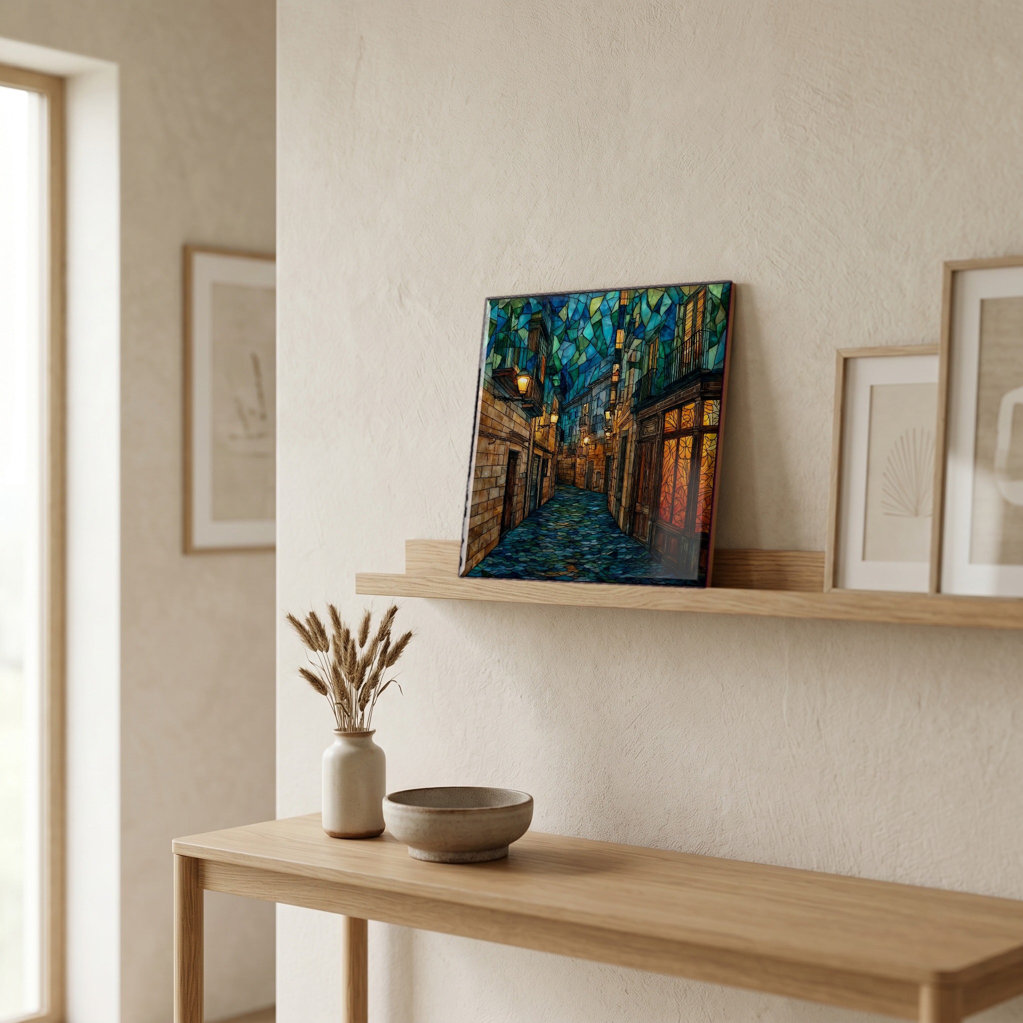 In the entryway, first thing you see.