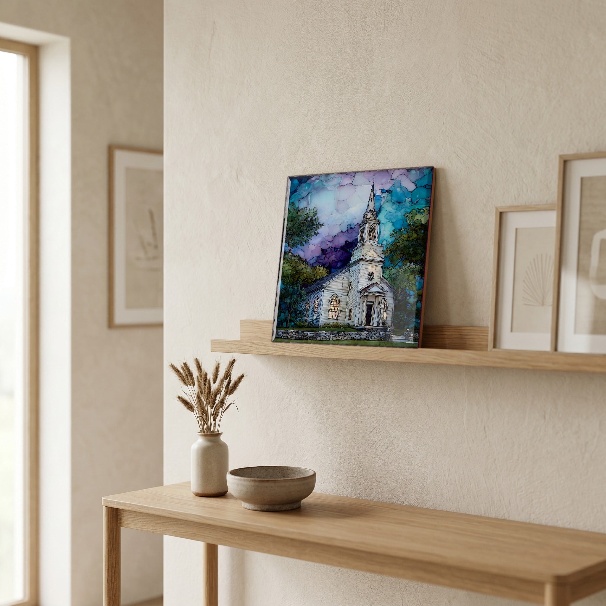 In the entryway, first thing you see.