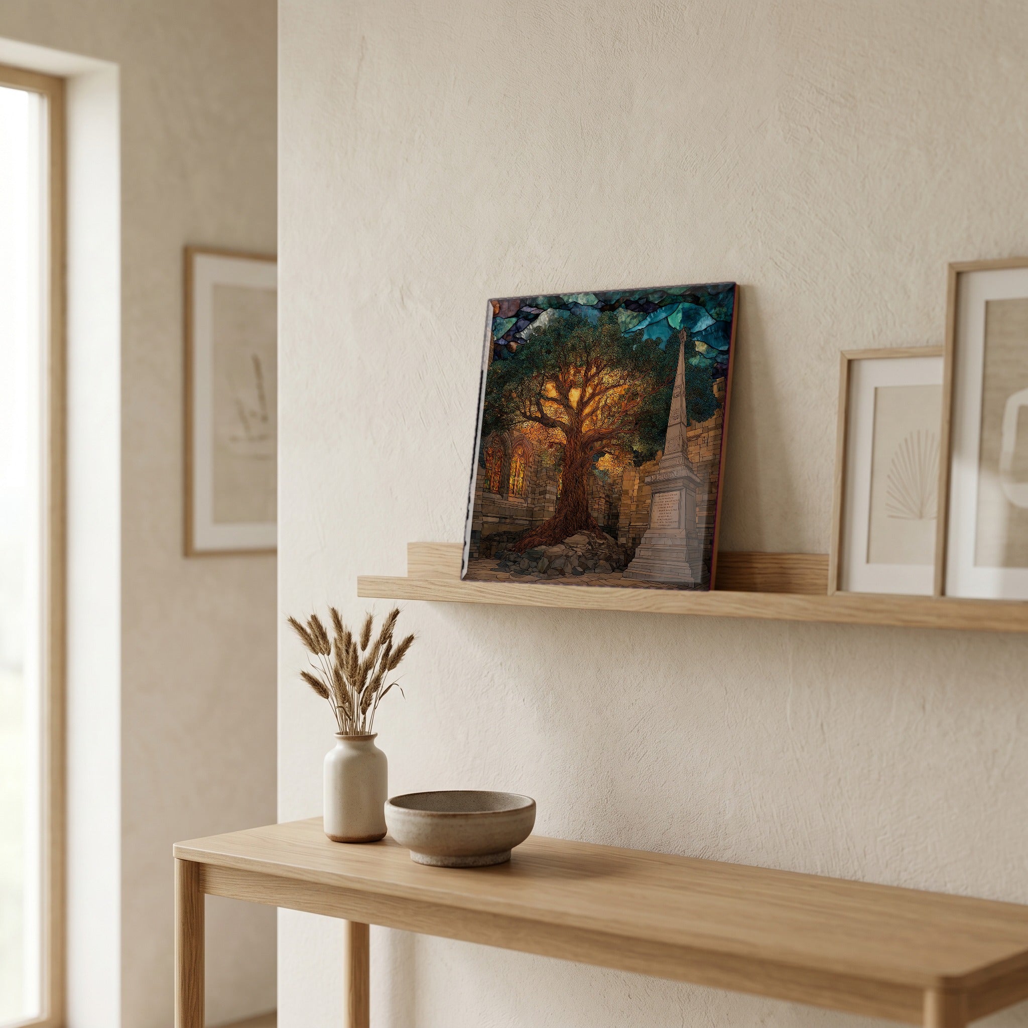 In the entryway, first thing you see.