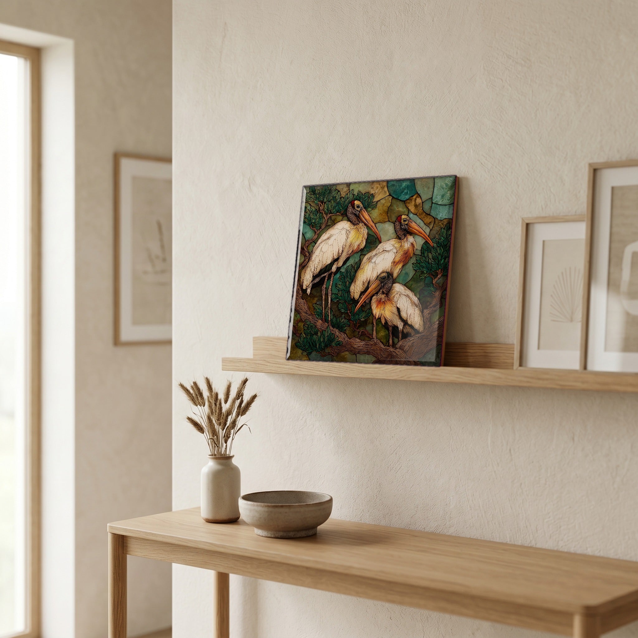 In the entryway, first thing you see.