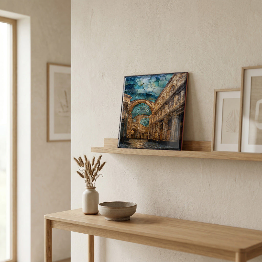 On a picture ledge, where the light comes in.