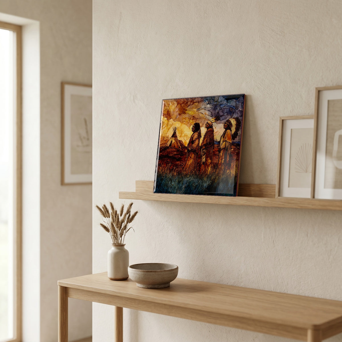 In the entryway, first thing you see.