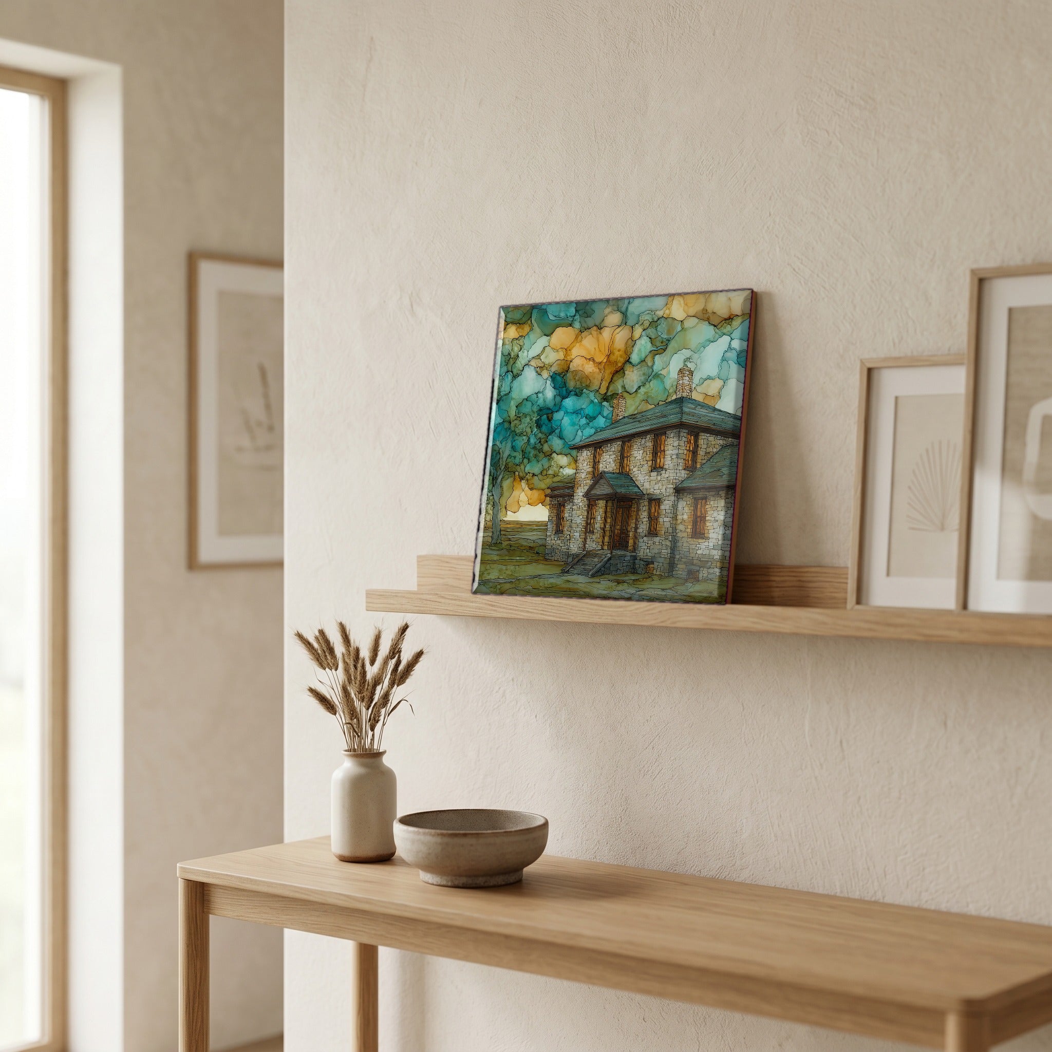 In the entryway, first thing you see.
