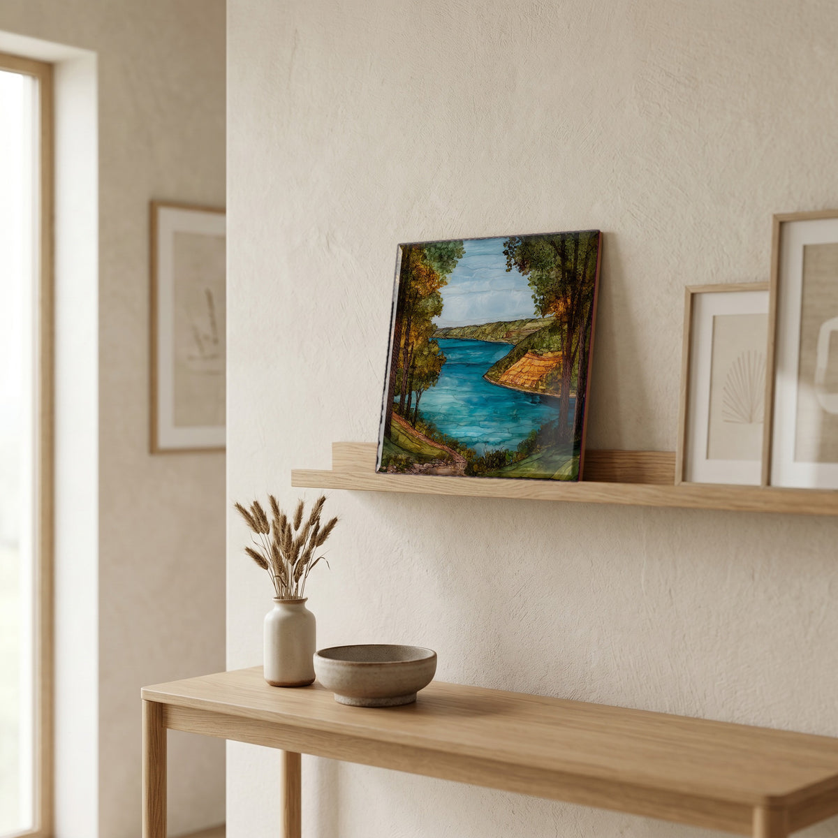 In the entryway, first thing you see.