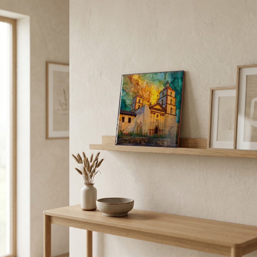 On a picture ledge, where the light comes in.