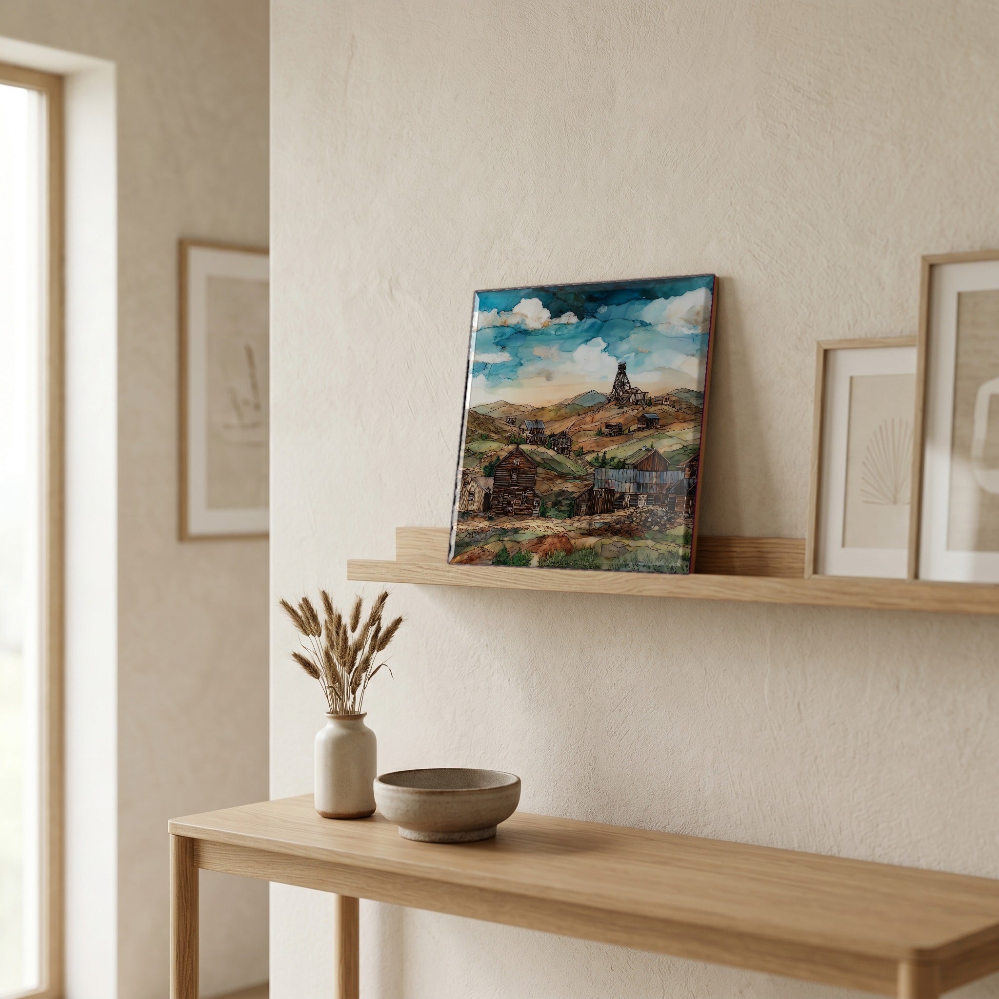 In the entryway, first thing you see.