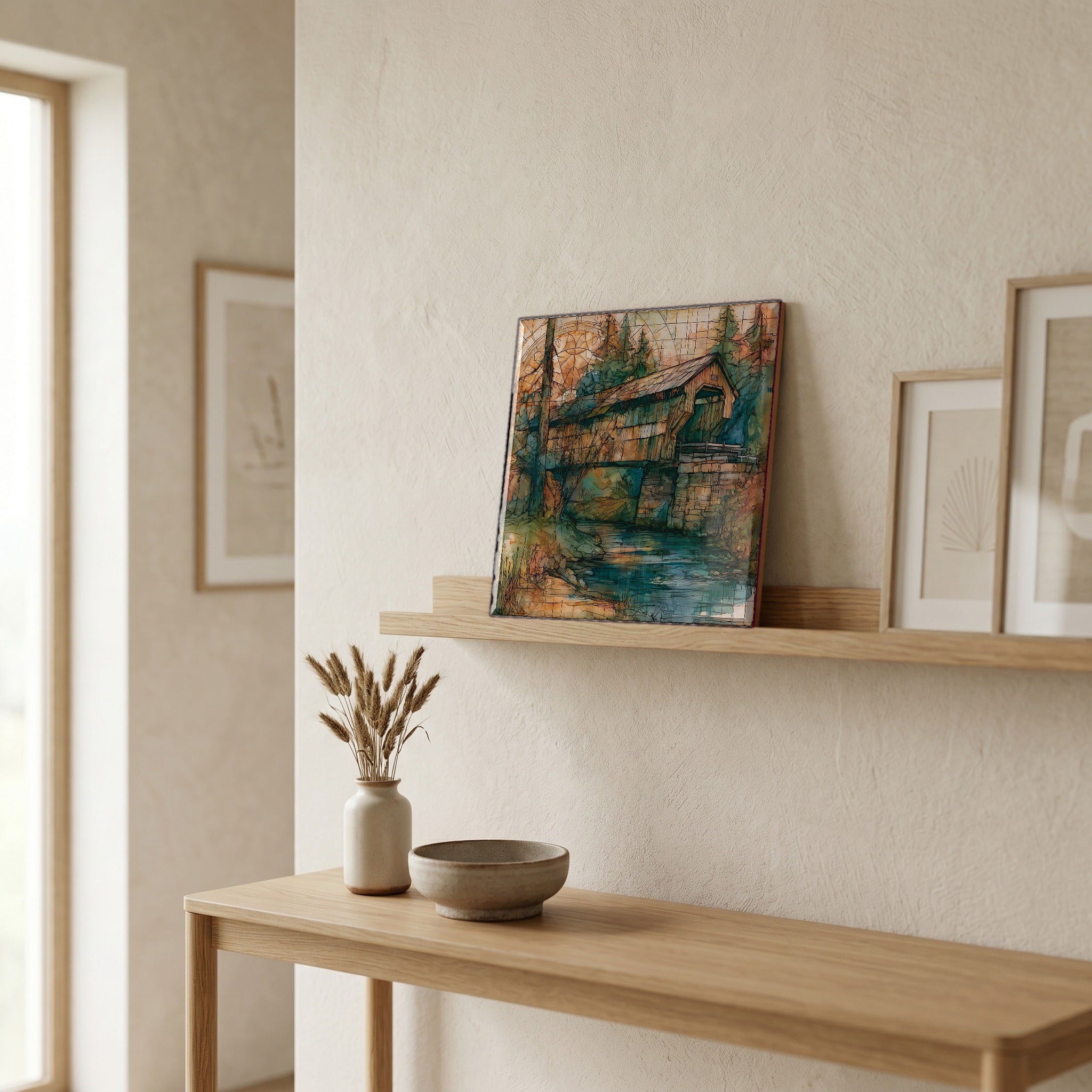 In the entryway, first thing you see.