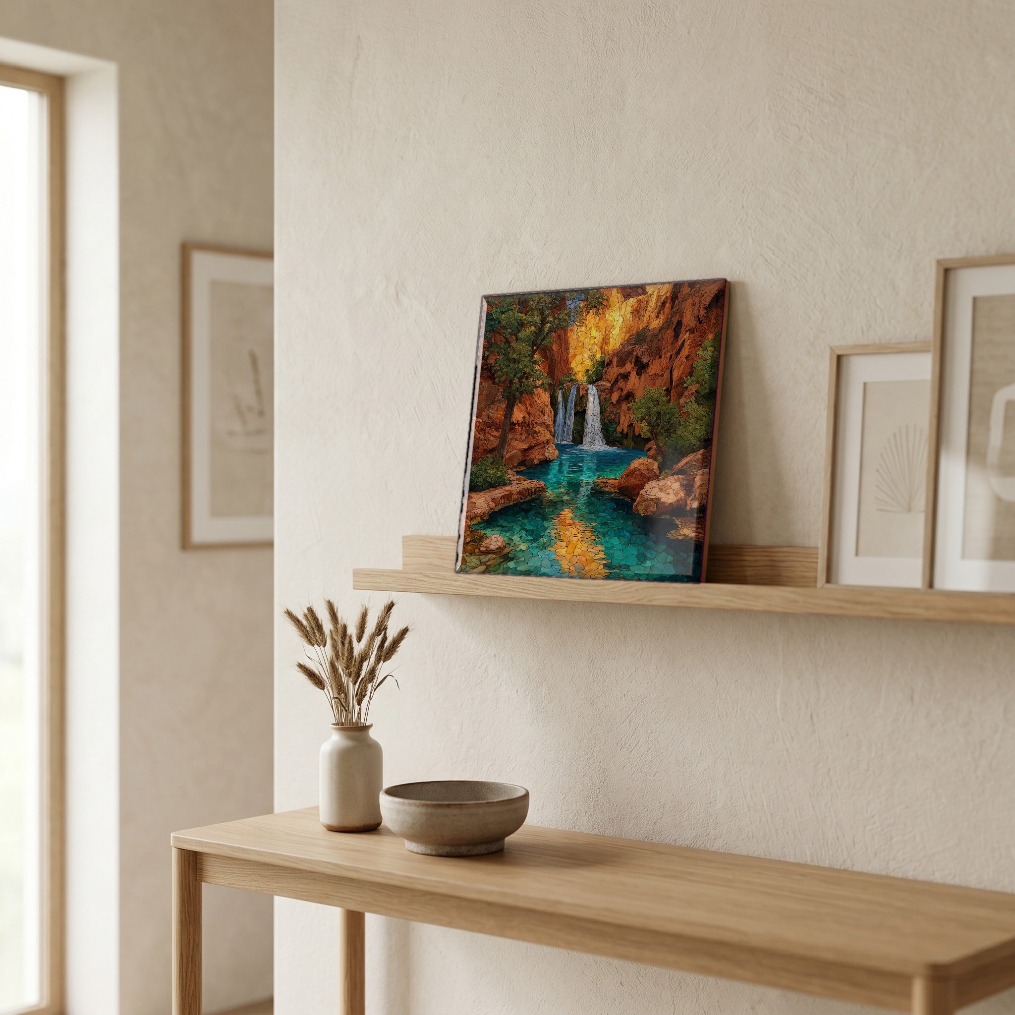 In the entryway, first thing you see.