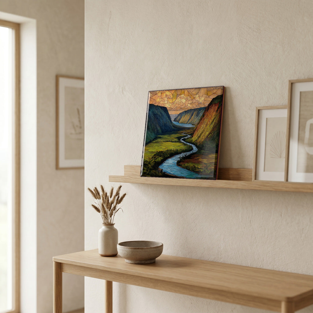 On a picture ledge, where the light comes in.