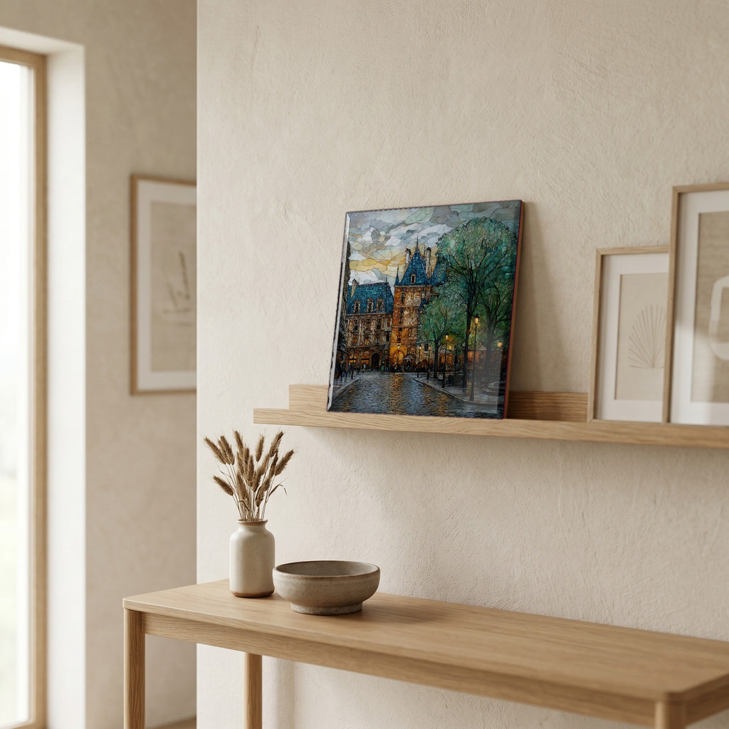 On a picture ledge, where the light comes in.