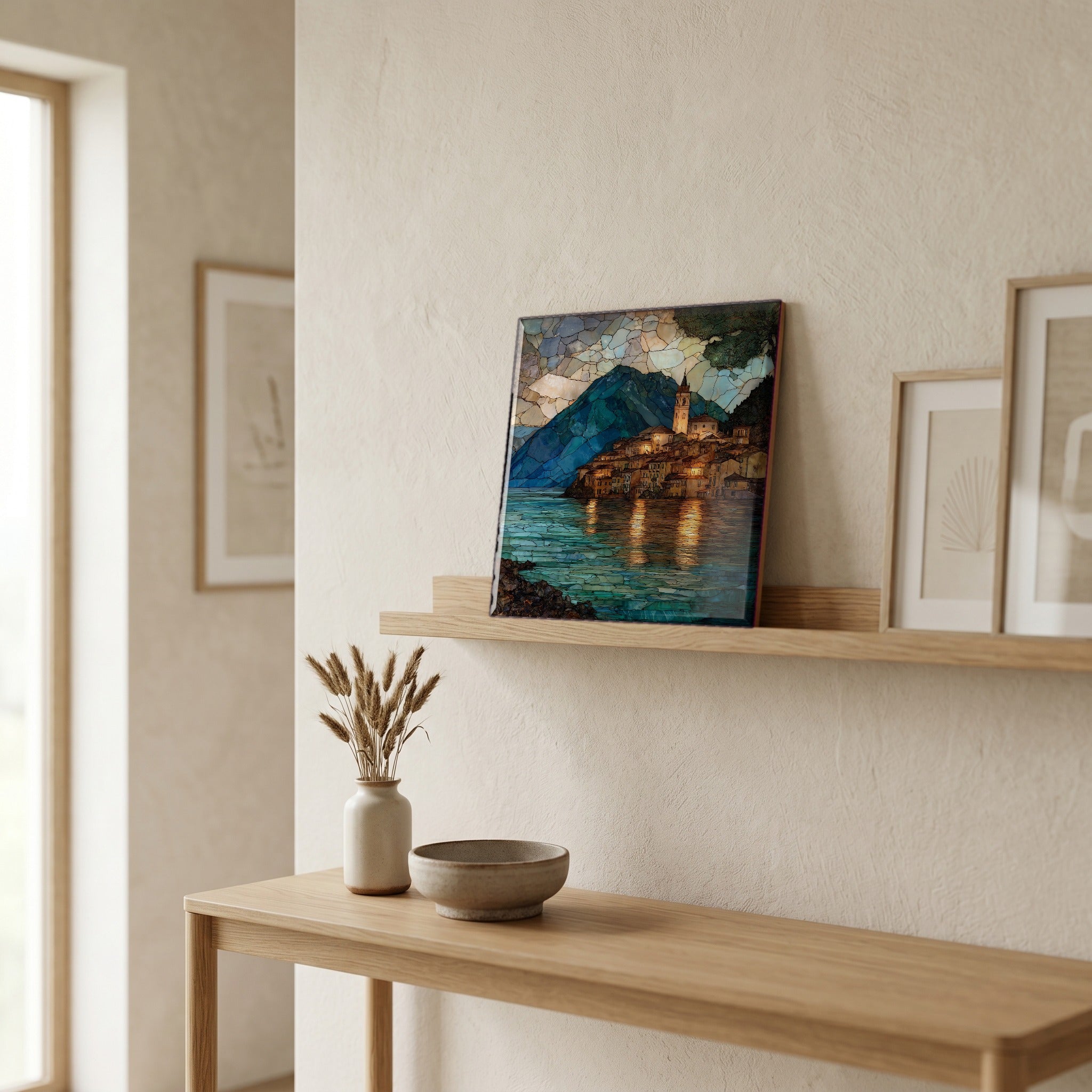 On a picture ledge, where the light comes in.