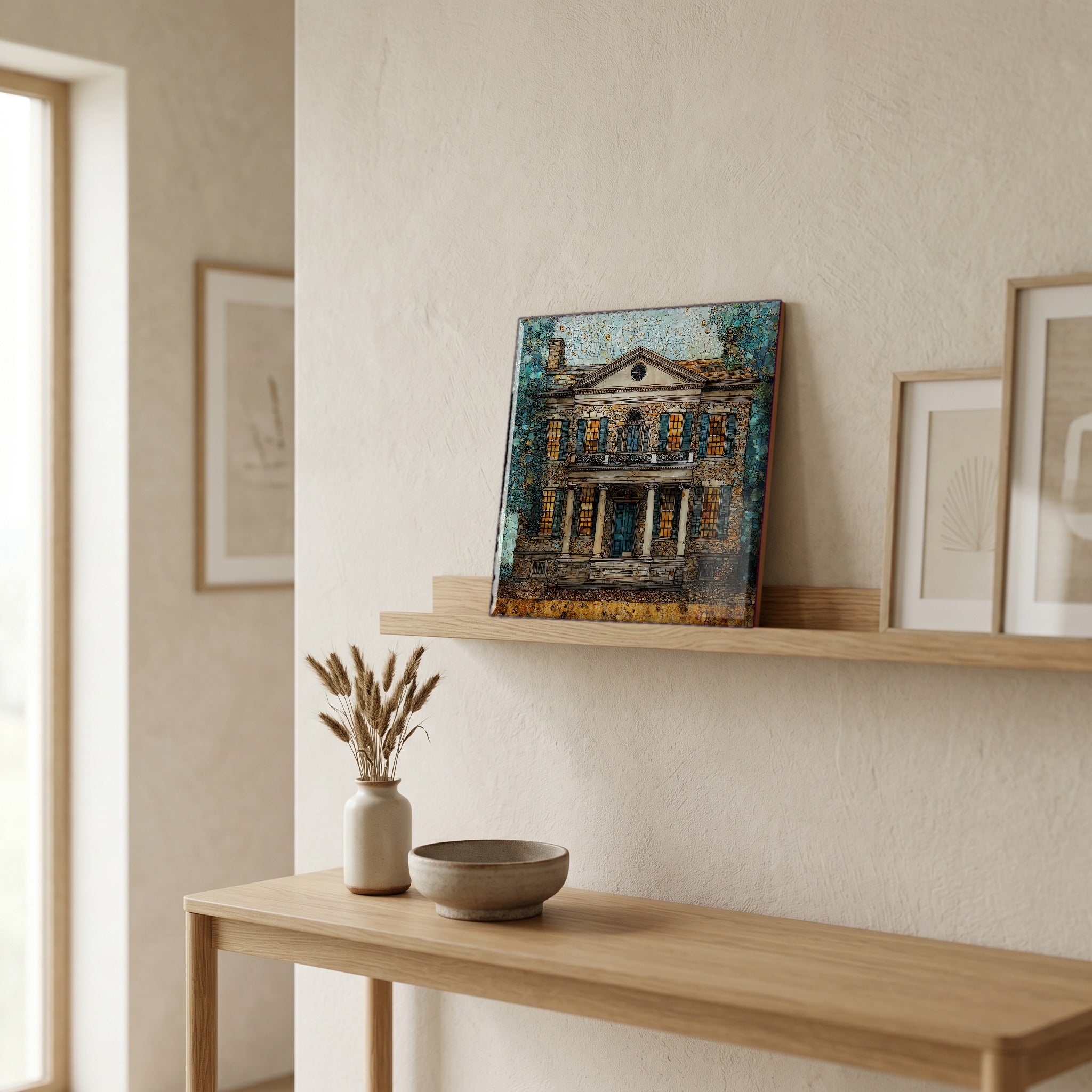 In the entryway, first thing you see.