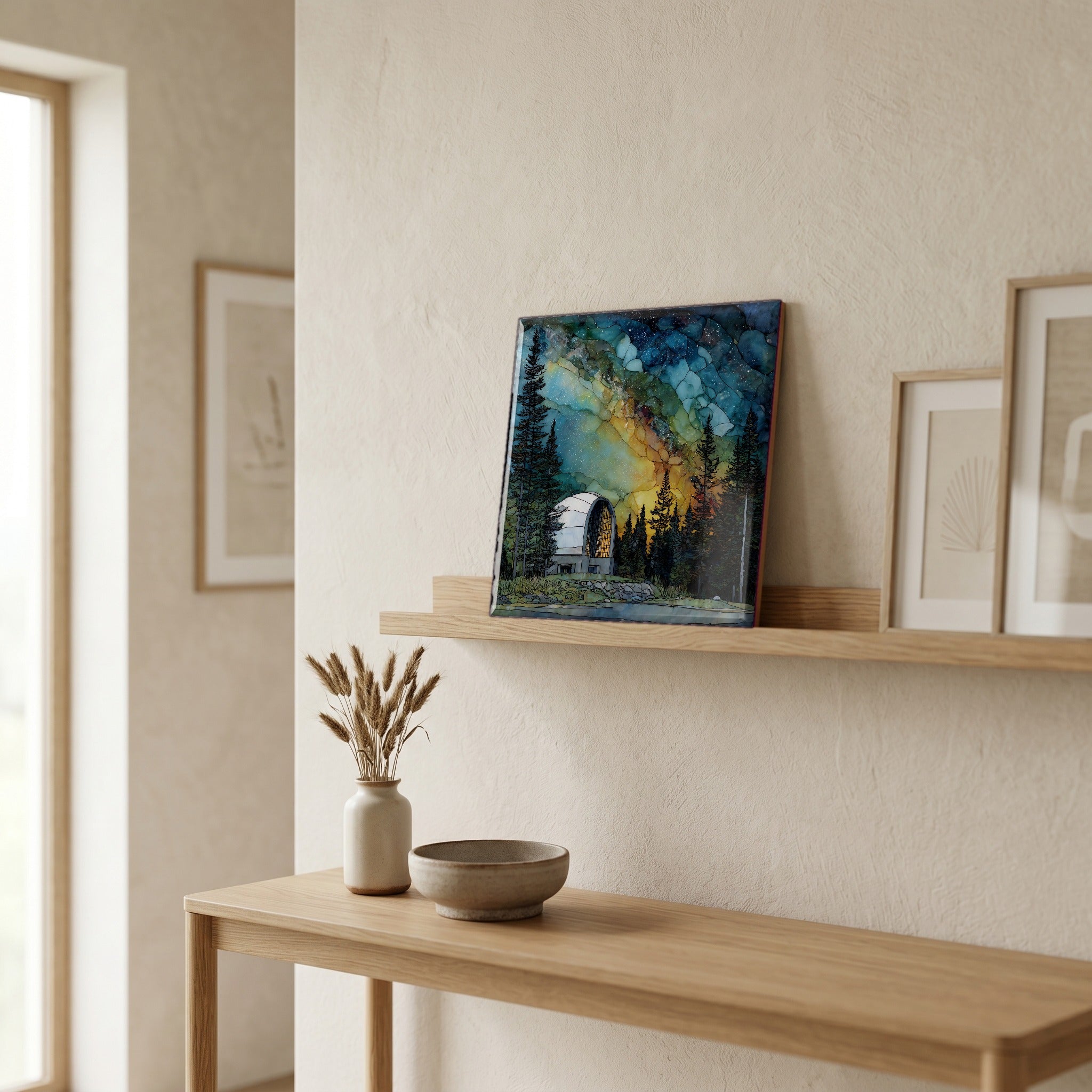 In the entryway, first thing you see.