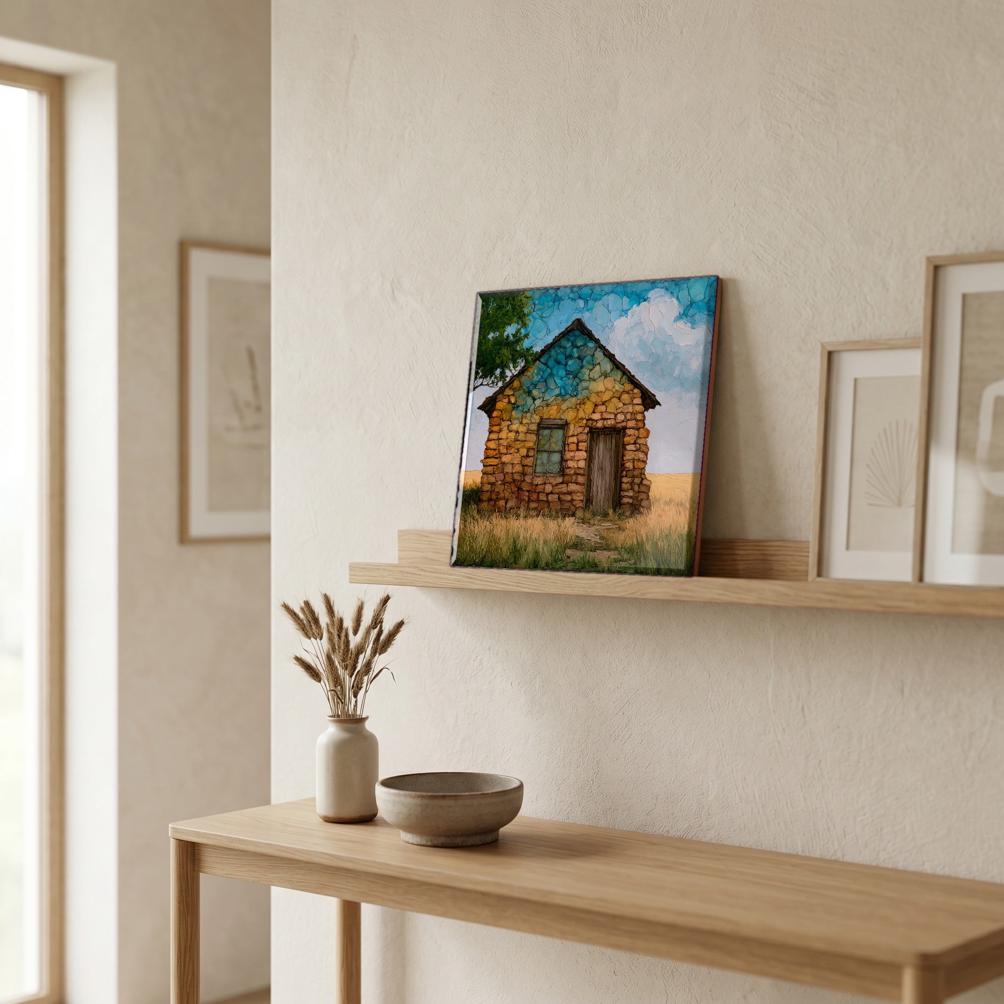 In the entryway, first thing you see.