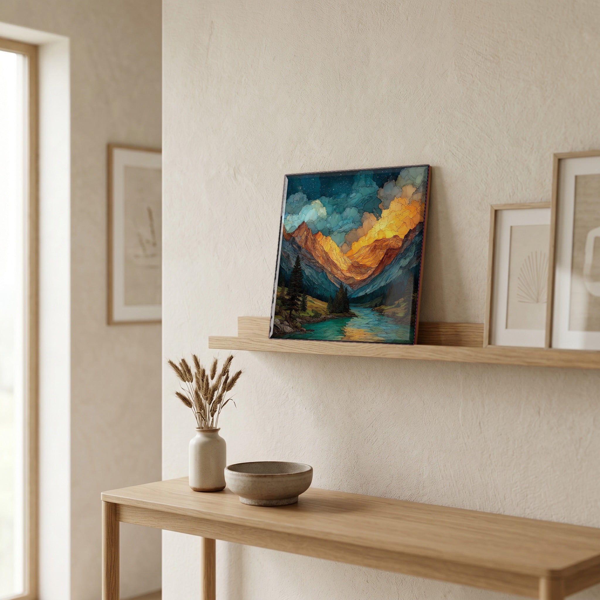 In the entryway, first thing you see.