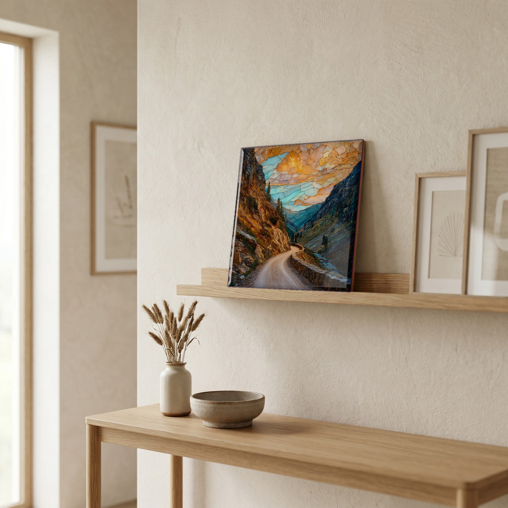 On a picture ledge, where the light comes in.