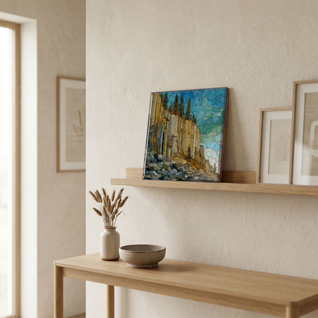 On a picture ledge, where the light comes in.