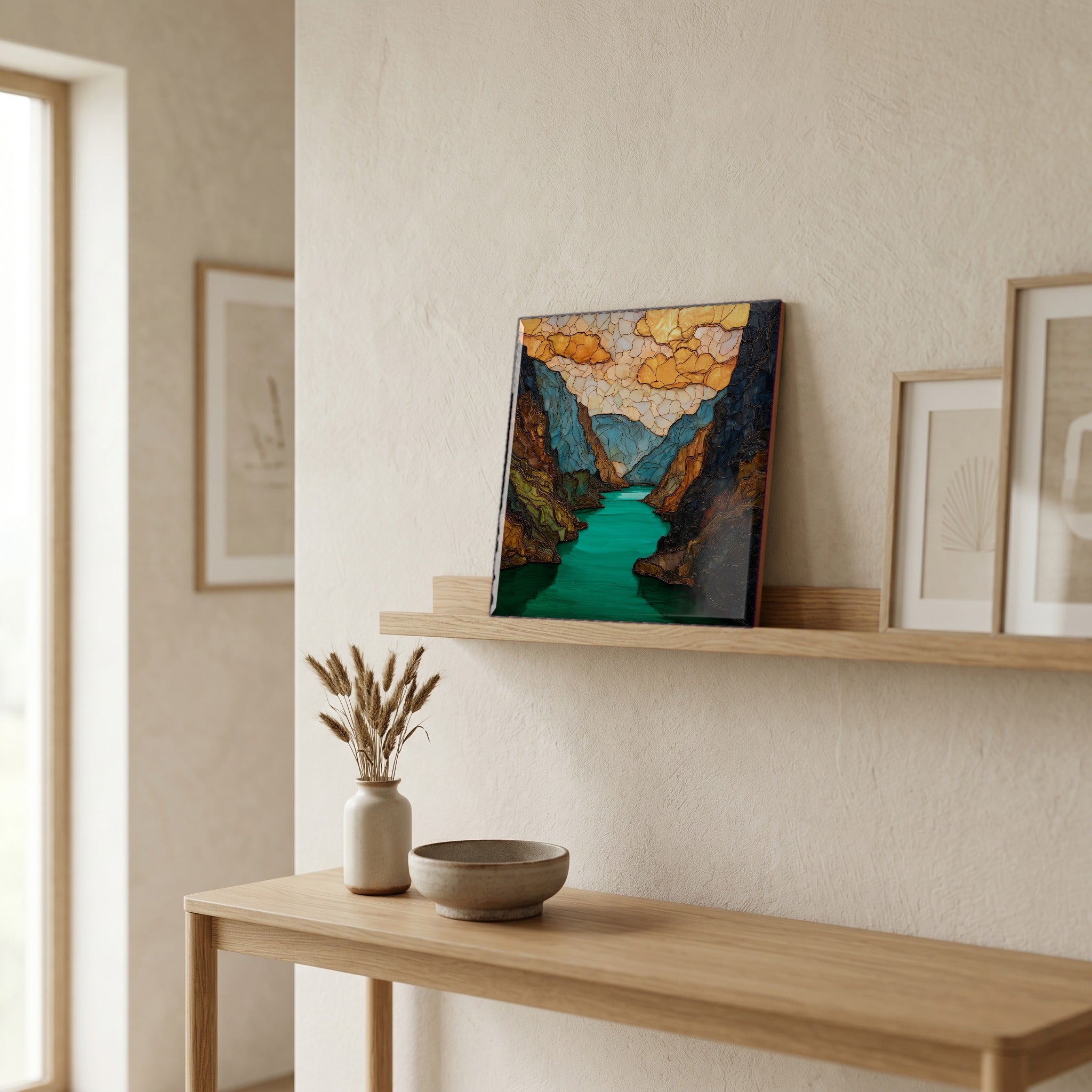 In the entryway, first thing you see.