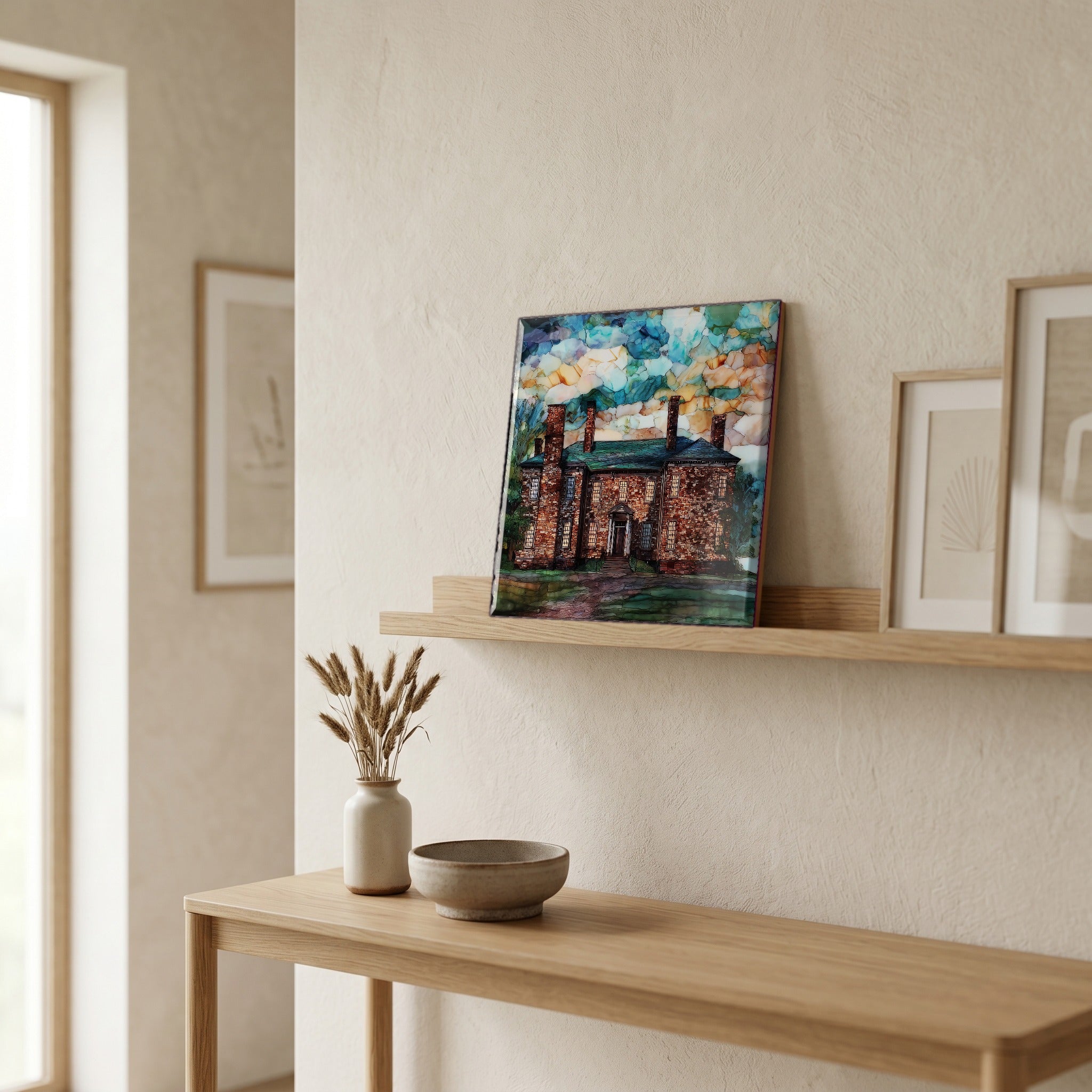 In the entryway, first thing you see.