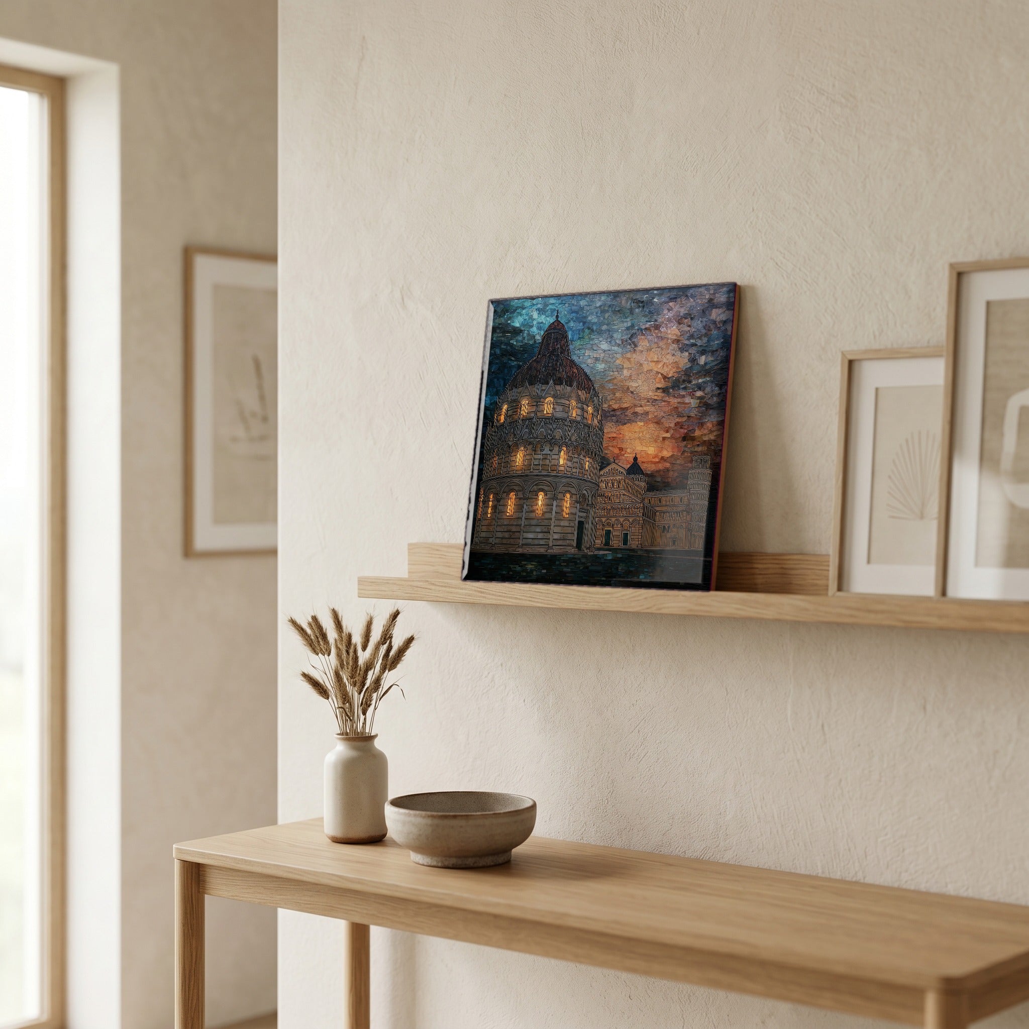 On a picture ledge, where the light comes in.