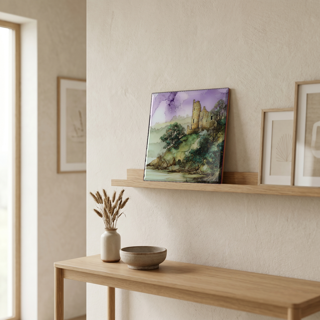 On a picture ledge, where the light comes in.