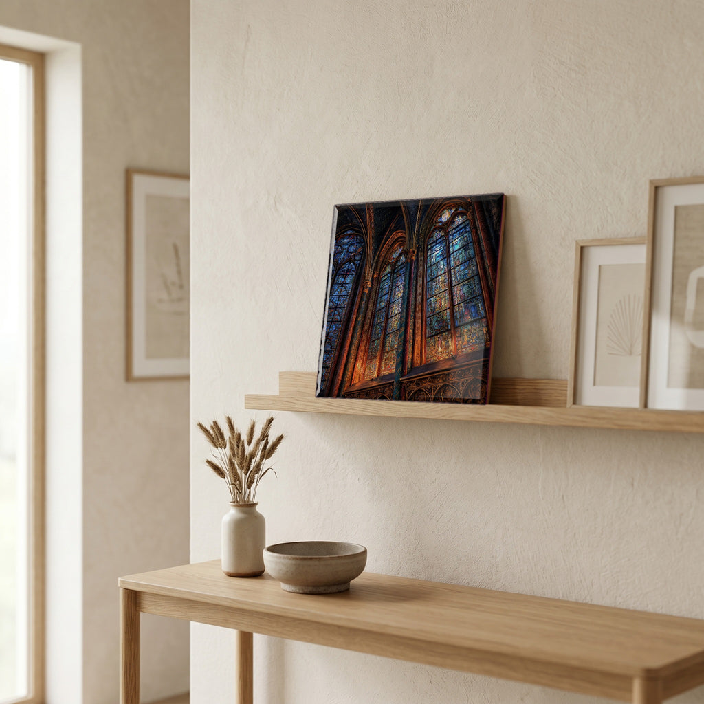 On a picture ledge, where the light comes in.