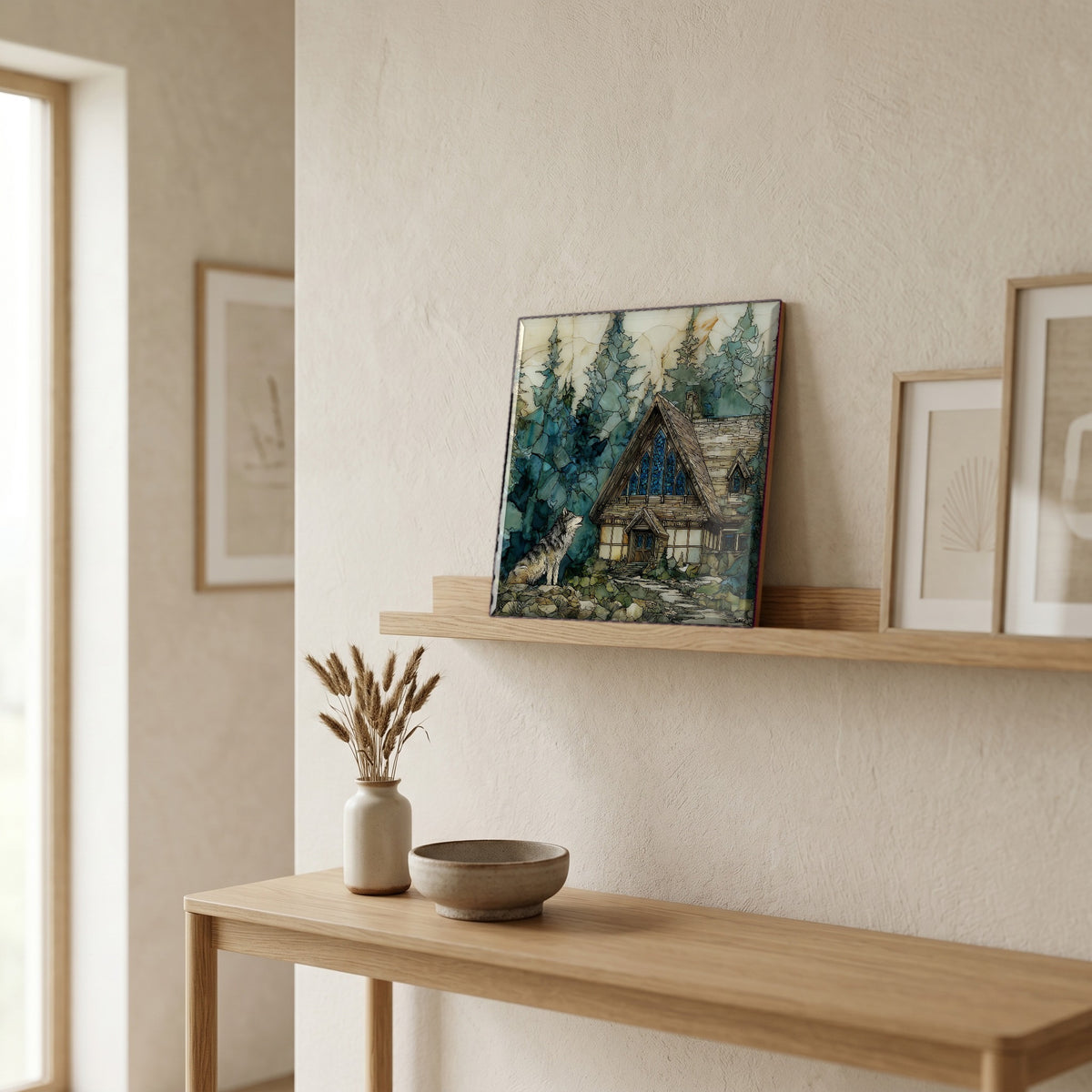In the entryway, first thing you see.