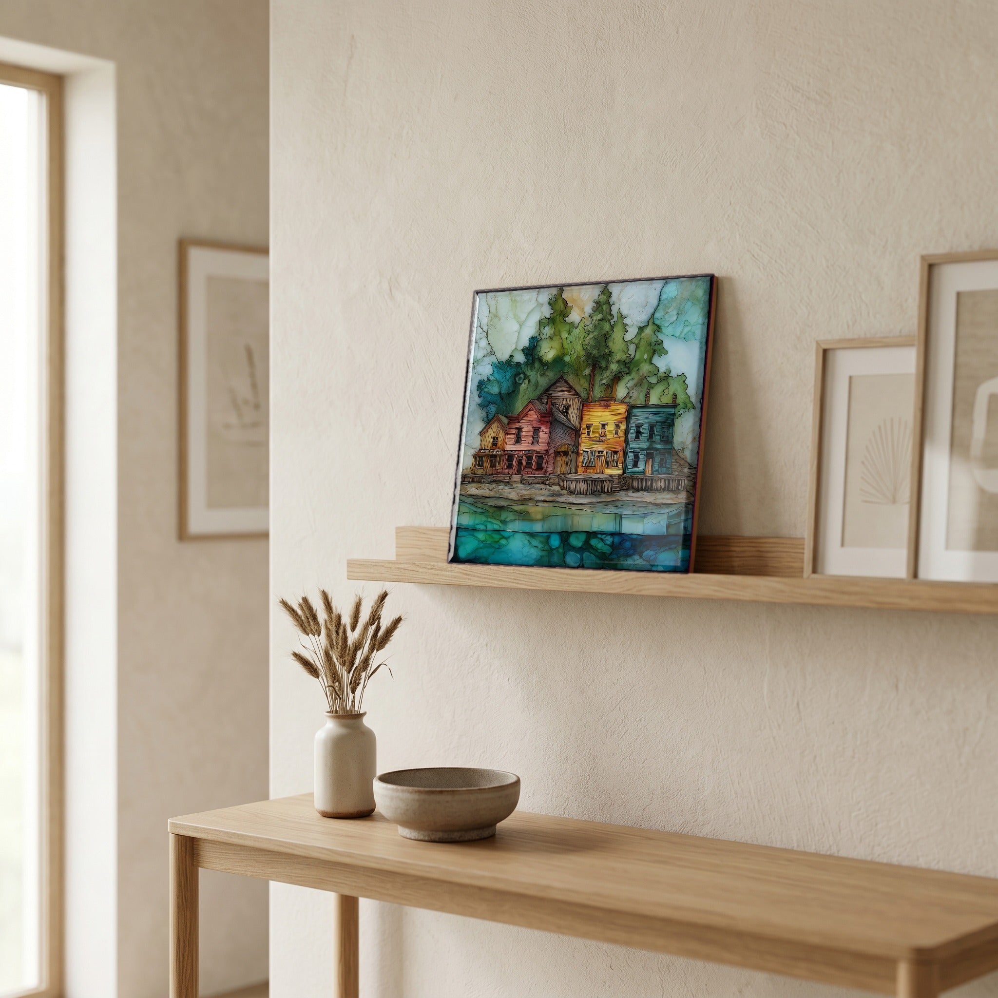 In the entryway, first thing you see.