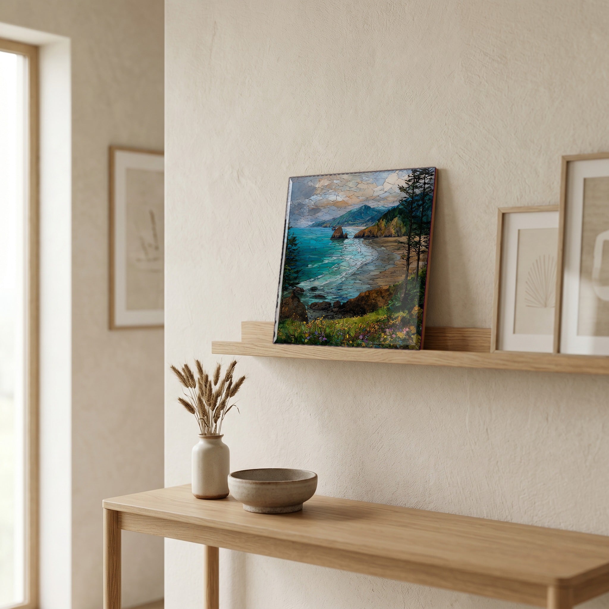 In the entryway, first thing you see.