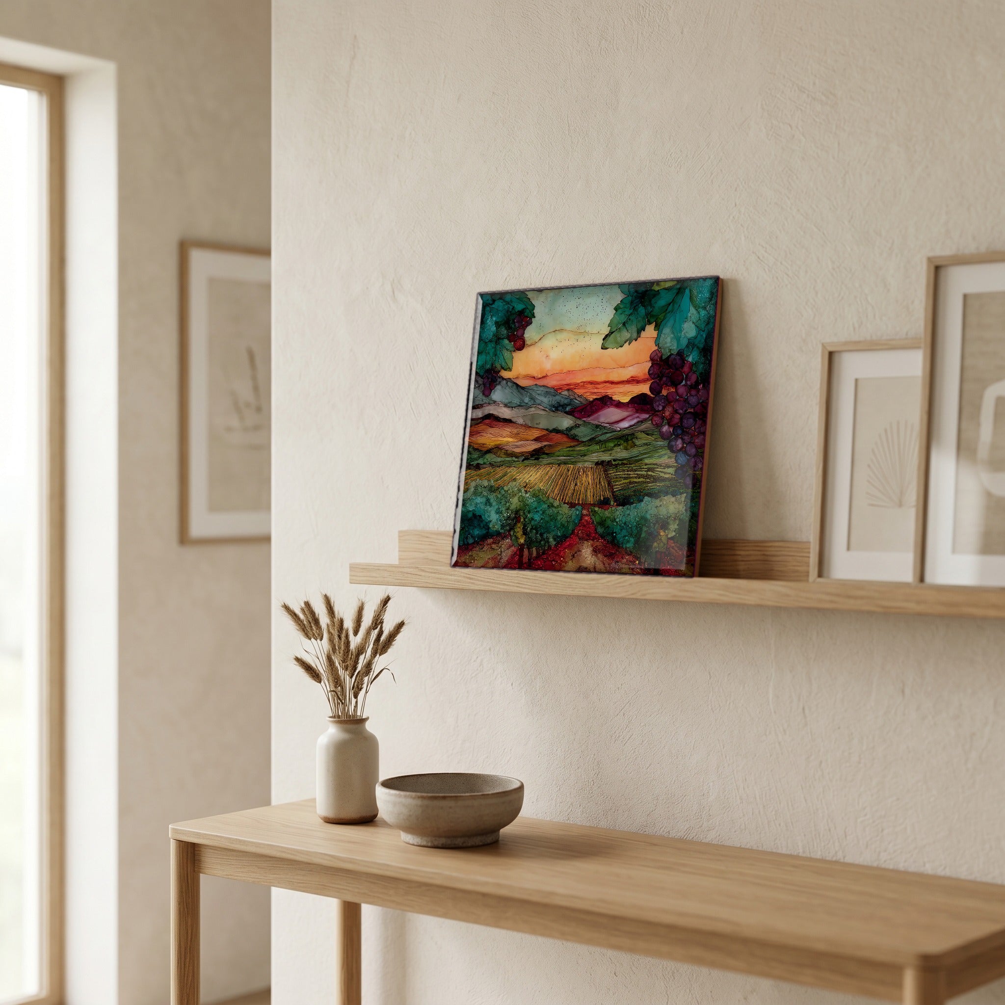 On a picture ledge, where the light comes in.