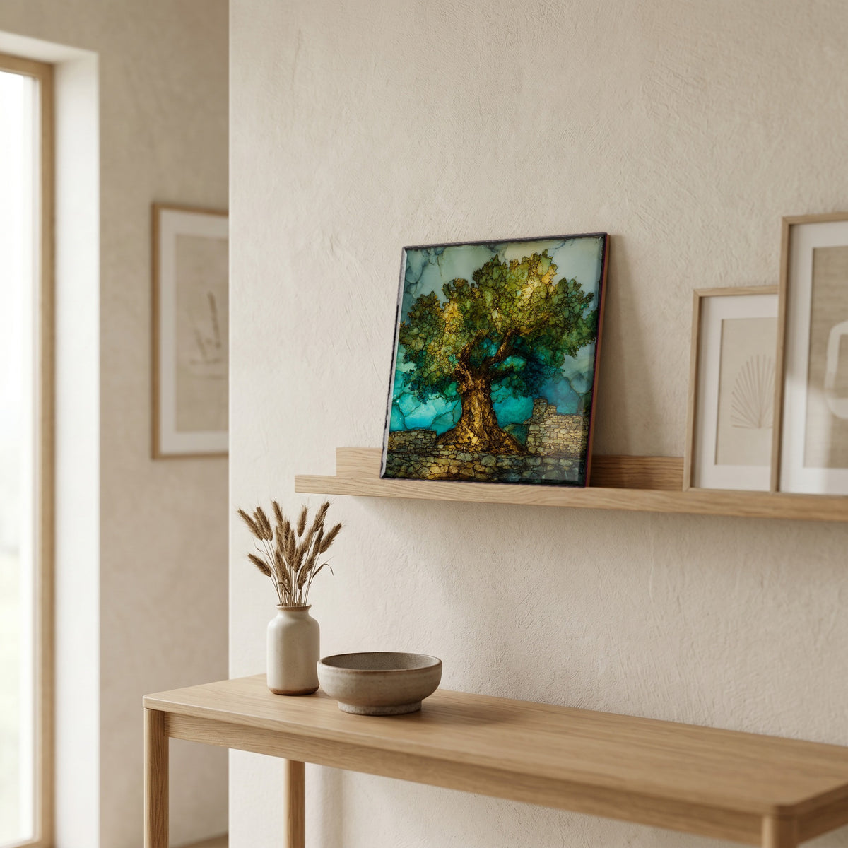 In the entryway, first thing you see.