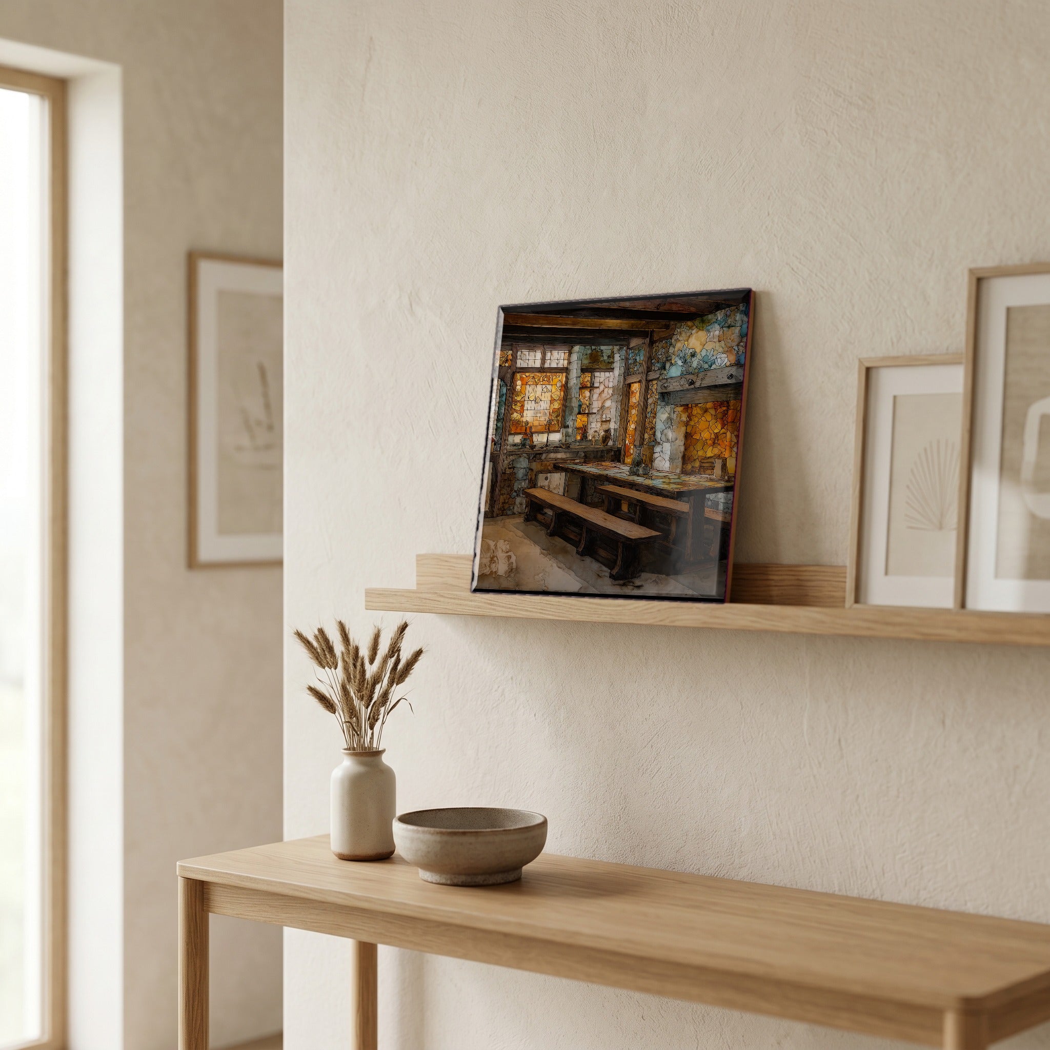 In the entryway, first thing you see.