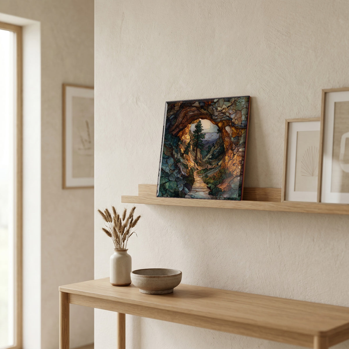 In the entryway, first thing you see.