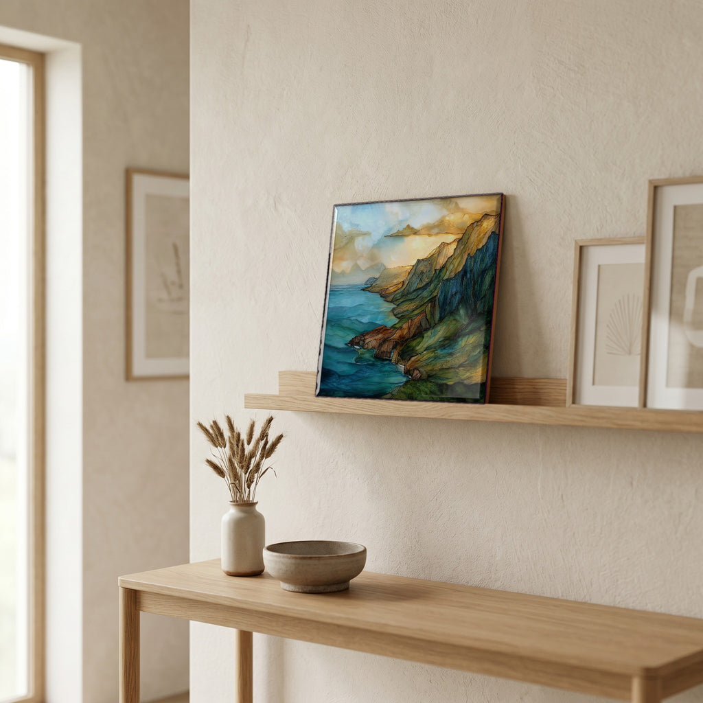 On a picture ledge, where the light comes in.